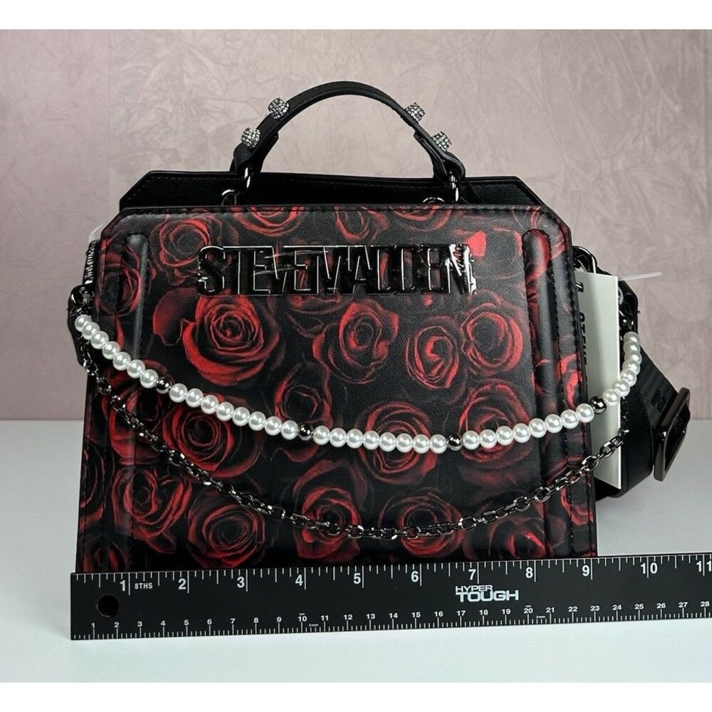 Steve Madden Rose Print Mini Satchel Crossbody Pearl Chain Gothic Y2K BEvelyn - Picture 7 of 16